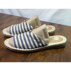 Yellow Box Laraine Blue Cream Stripe Canvas Slide Sandals Espadrille Beach Sz 8